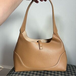 Mizztique Tan Pebble Leather Shoulder Bag Gold Buckle Accent Hobo Style